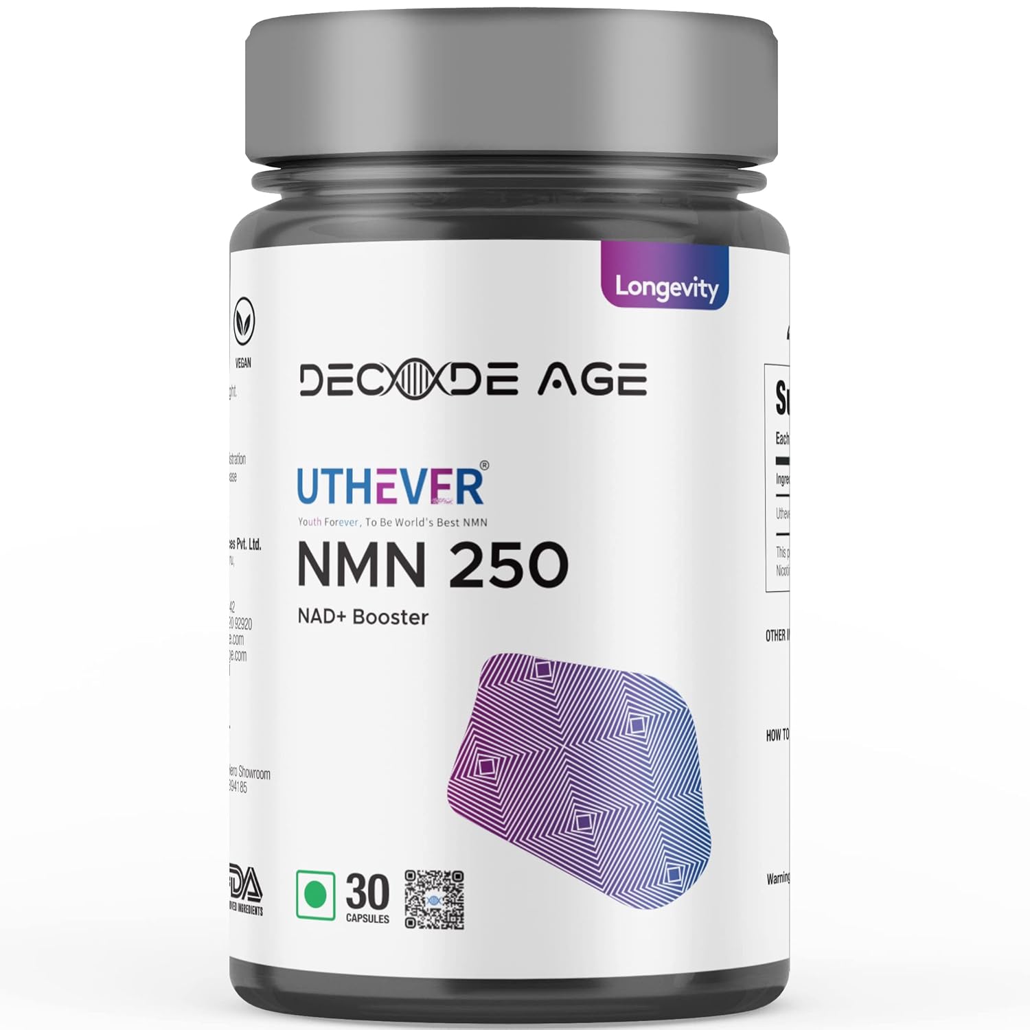 NMN Uthever 250 World's Best and Purest NMN Supplement to Boost NAD+