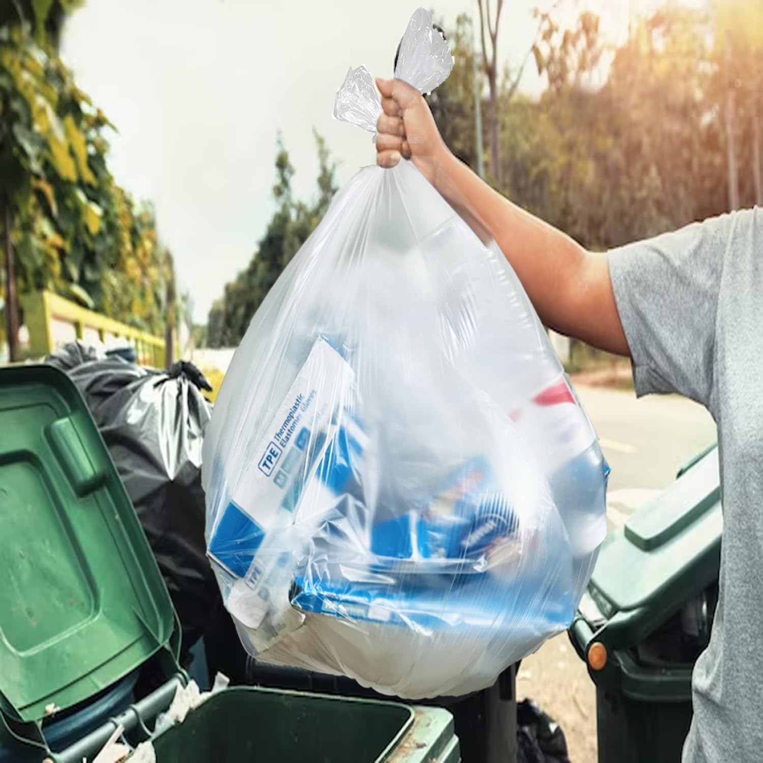 Trash Bags 13 Gallon, 250 Count Bulk, Clear Plastic Recycling Garbage Bags, Multi-purpose Tall Kitchen Trash Bags Can Liners for Business Home Commercial and Industrial