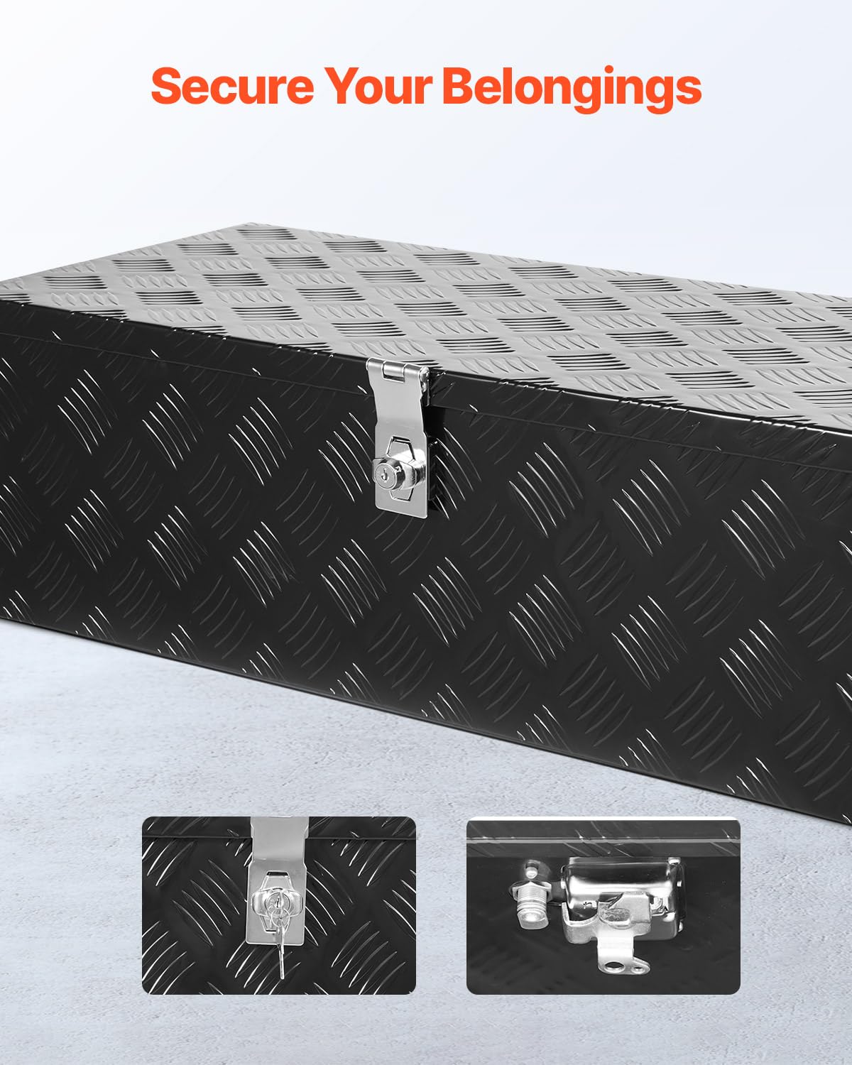 VEVOR Caja de Herramientas de Aluminio Resistente para Caja de Camioneta, con Diseño a Rayas, Asa Lateral y Llaves Seguridad, a Remolque, Camioneta, Autocaravana, 762 x 330,2 x 243,84 mm, Negro