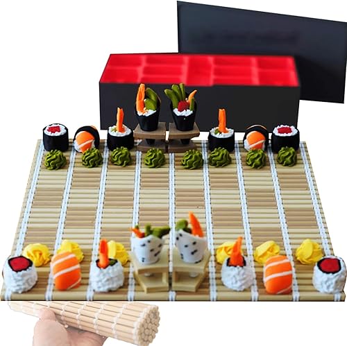 Ajedrez de sushi - Juego de ajedrez con temática de sushi, juego de ajedrez de viaje con tabla plegable, kit de juego de sushi para dos jugadores,