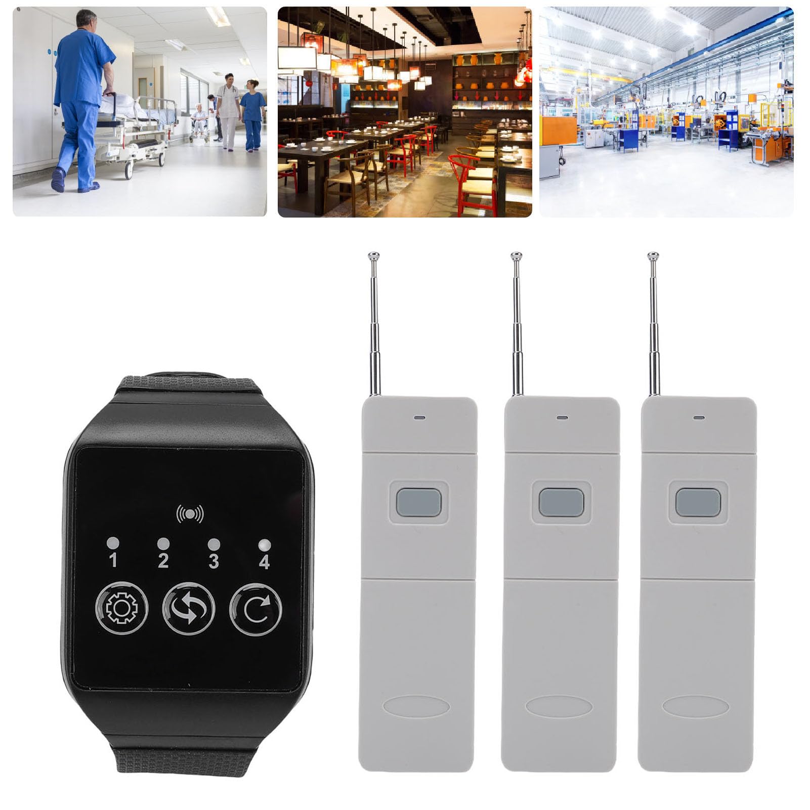 Cercapersone Wireless per Operatori Sanitari e Ristoranti, Cercapersone con Vibrazione e Cicalino Flash con 1 Ricevitore e 3 Trasmettitori per Infermieri, Case, Hotel, Pub Bar