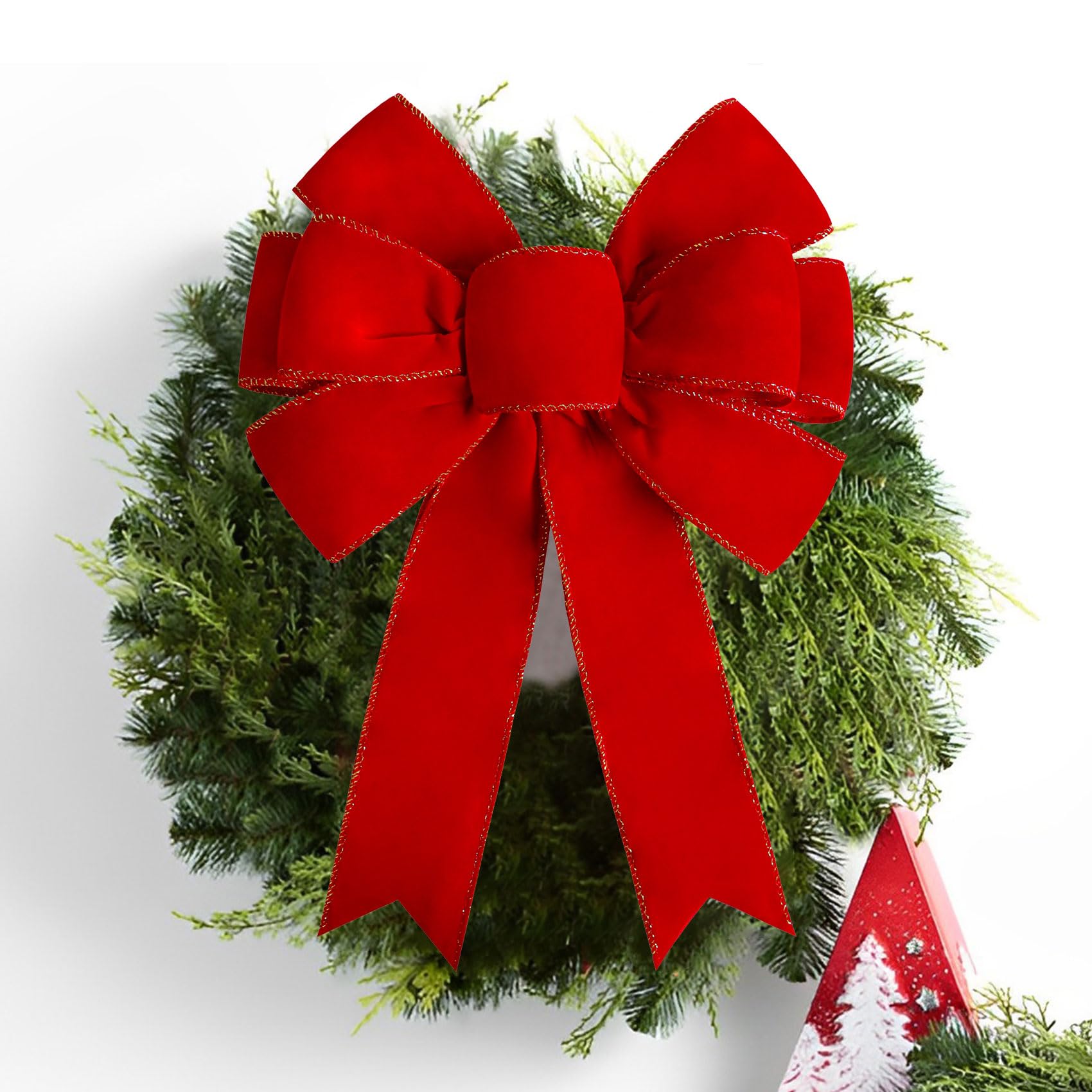 Nœud De Sapin De Noël En Toile De Jute Rouge Et Noir - Grand Nœud Cadeau Pour Couronne De Sapin De Noël, Rampe, Ferme, Décorations De Fête