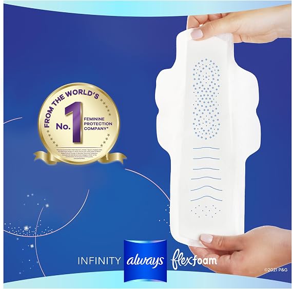 Always Infinity FlexFoam Pads for Women, Size 4, Overnight Absorbency, Unscented, 13 Count