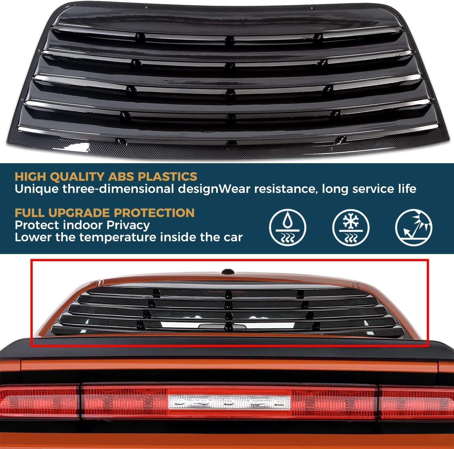 HECASA Rear Window Scoop Louver Compatible with 2008-2023 Dodge Challenger, Sun Shade Cover, Air Vent Scoop Shades Cover - Carbon Fiber Style, ABS Material