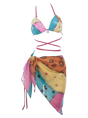 MEOWCOS Gothic Swimsuit for Women Goth Bikini Retro Cosplay Bath Swimwear with overskirt - Multicolor - Medium