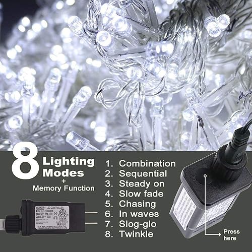 Miniatura 2 de Guirnalda de luces de Navidad, 220 LED para interiores y exteriores, impermeable, 8 modos, 82 pies, luces parpadeantes de 82 pies, enchufe de