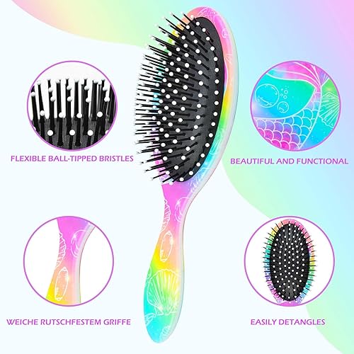 Miniatura 2 de Cepillo de pelo para niños y niñas, cepillo de cabello seco y húmedo para cabello rizado y grueso, cepillo desenredante de unicornio rosa para