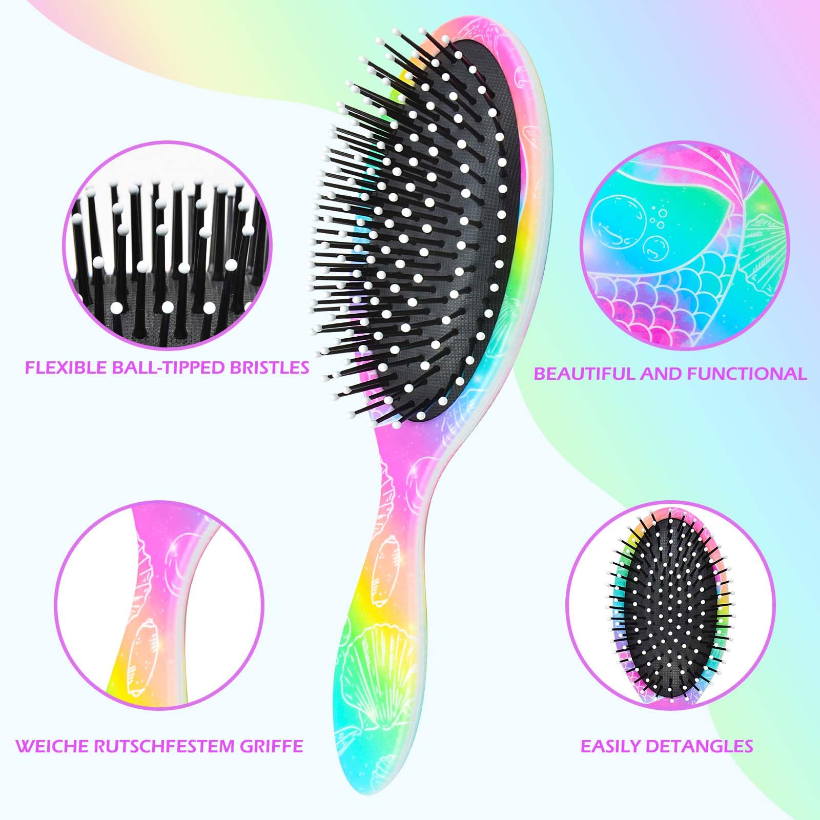 Kids Hair Brush Girls, Toddler Wet Dry Detangling Hair Brush for Curly Thick Hair Pain-Free Comb Girls Kids Women Unicorn Mermaid - Image 2