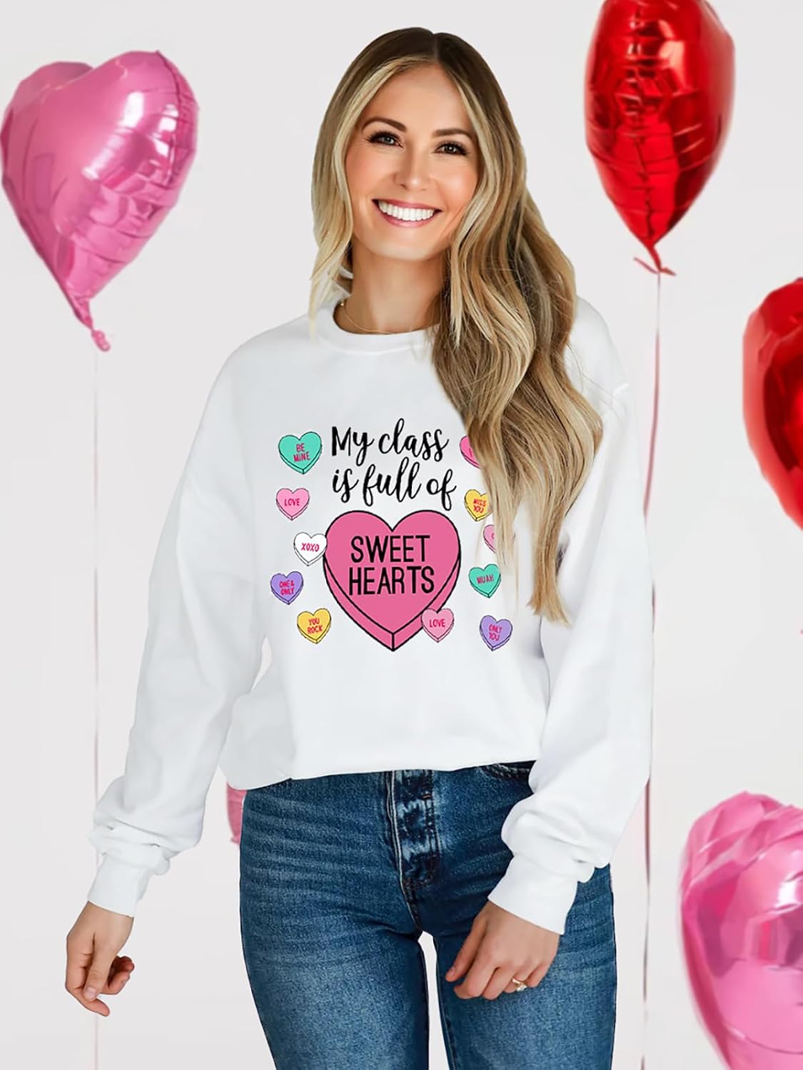 Women Sweatshirt Funny Cute Candy Heart Graphic Pullover Tops