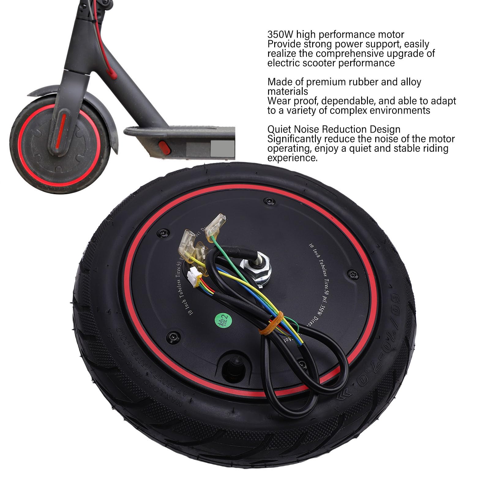 Roue de Moteur de Moyeu de Trottinette Électrique pour Xiaomi 4 Pro, 36V 350W Moteur à Entraînement de Roue Avant de Scooter Électrique de 10 Pouces Silencieux