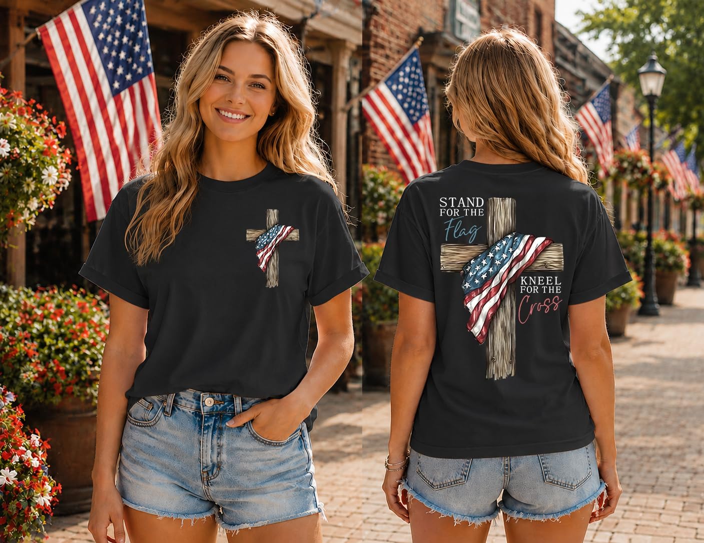 Christian Patriotic Faith Shirts, Stand for The Flag Kneel for The Cross Shirt Men Women Graphic Short Sleeve T-Shirt Tee