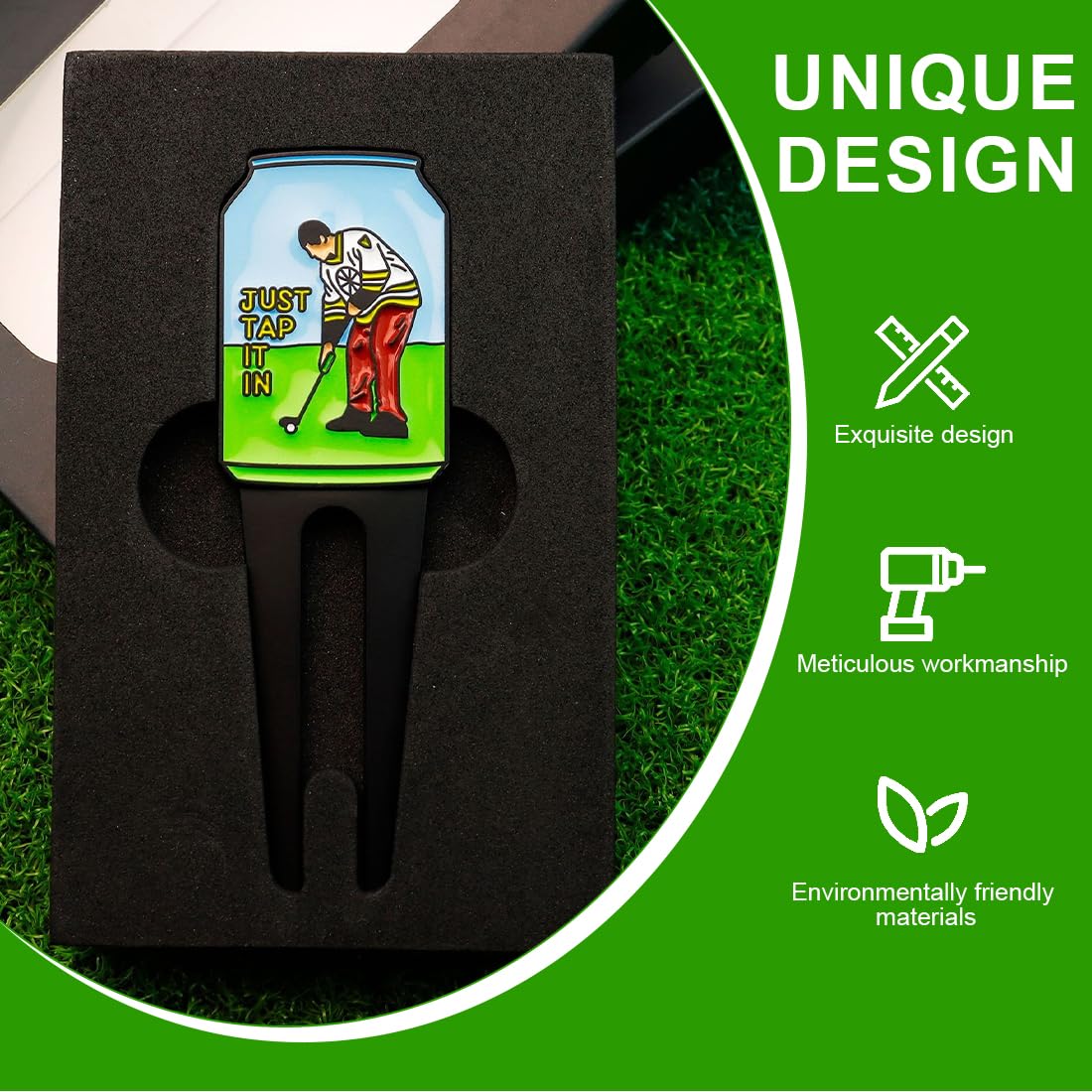Ballmarker-Set und Golf-Pitchgabel-Reparaturwerkzeug, interessant und spielbar, robust und langlebig, Golfball-Marker zum Putting Grün, einzigartiger Hutclip, Taschenzubehör und lustige