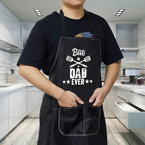 Miniatura 5 de WZMPA Delantal de cocina Best Dad Ever para papá, regalos de cocina, delantal ajustable con bolsillo para cocinar, hornear y asar