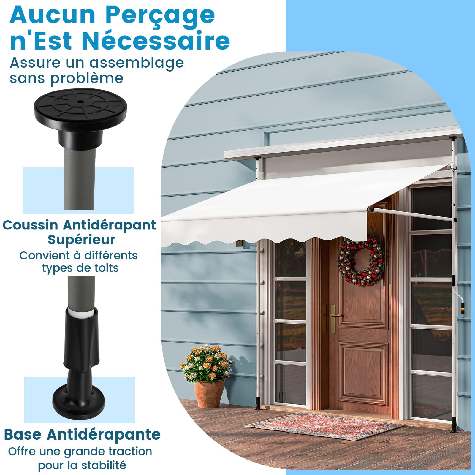 RELAX4LIFE Store Banne Manuel Rétractable avec Manivelle | Auvent Rétractable Résistant aux UV, Imperméable | Hauteur&Angle Réglable | Store Banne sans Percage pour Balcon, Terrasse (2x2,3 M,Blanc)