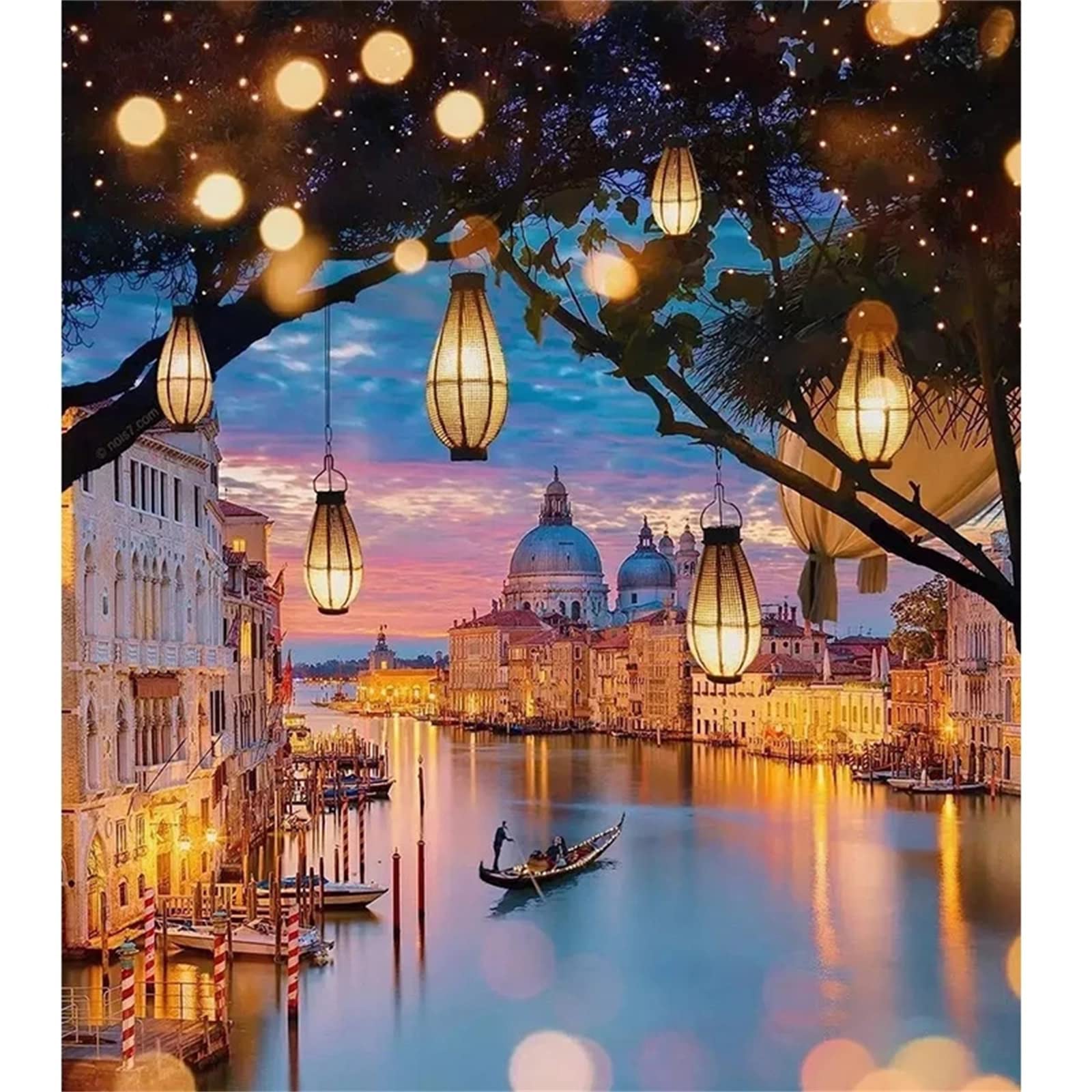 Cekog Wasserstadt Venedig Malen nach Zahlen,DIY Handgemalt Ölgemälde Malerei auf Leinwand Kinder Anfänger Malsets mit Pinseln Acrylic Paintby Numbers Kits Haus Wand Decor Geschenk 60x75cm Mit Rahmen