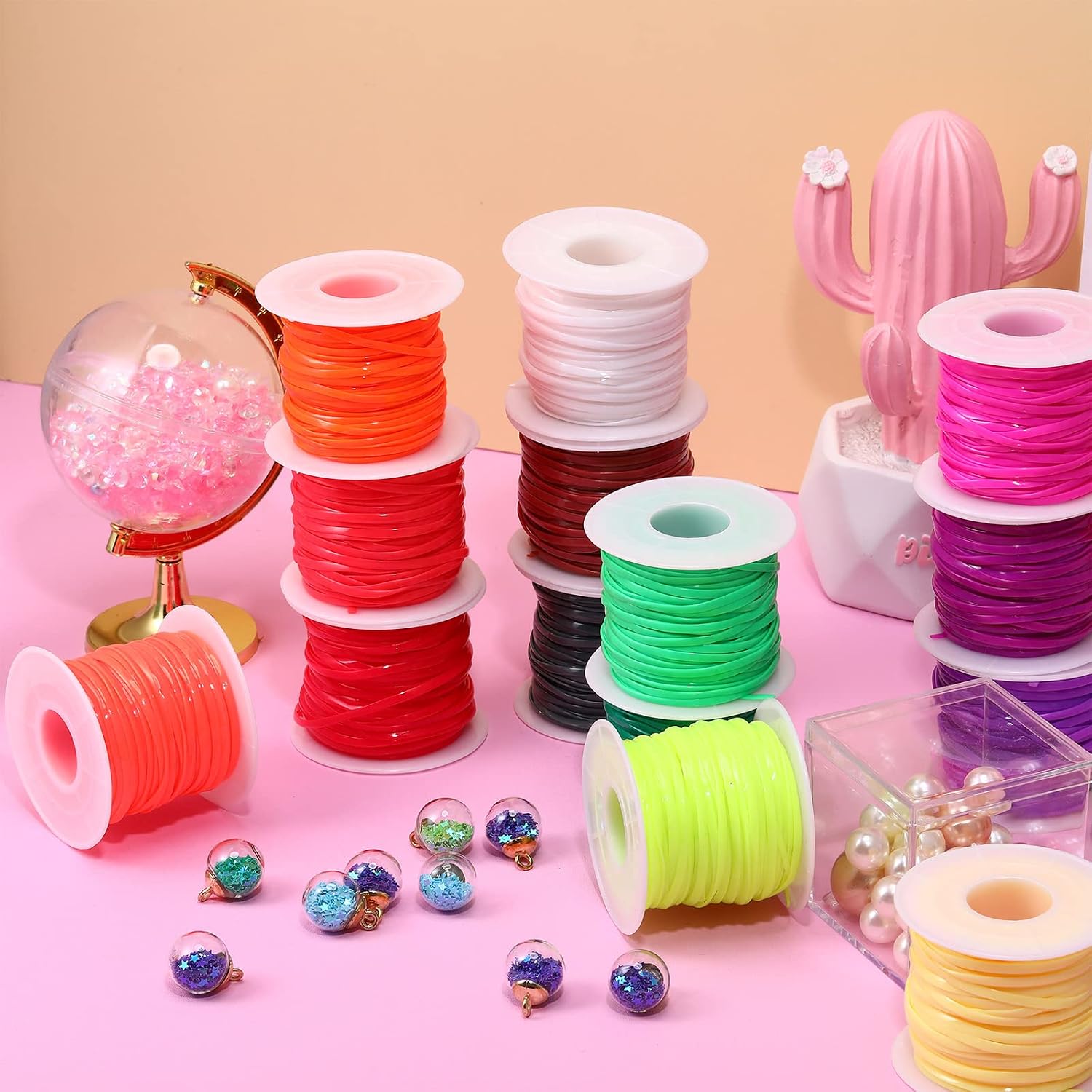 Yunsailing 48 Rolls Lanyard String Kit Plastic Lacing Cord for Bracelet Making Gimp String Bracelet Thread for DIY Jewelry Necklaces Keychains Crafts, 48 Colors, 65.6 Feet Long