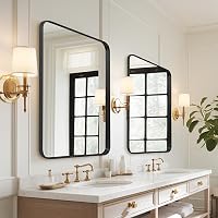 LunaMirror Fekete Fürdőszobai Tükör 50x75 cm - Modern Alumínium Kerettel, Fali Tükör Hálószobába, Nappaliba, Előszobába 7