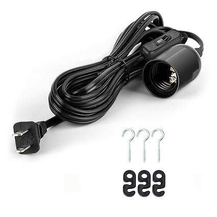 Extension Hanging Lantern Cord Cable 15Ft UL 360W with E26 E27 Socket On/Off Button Pendant Lighting(Black)