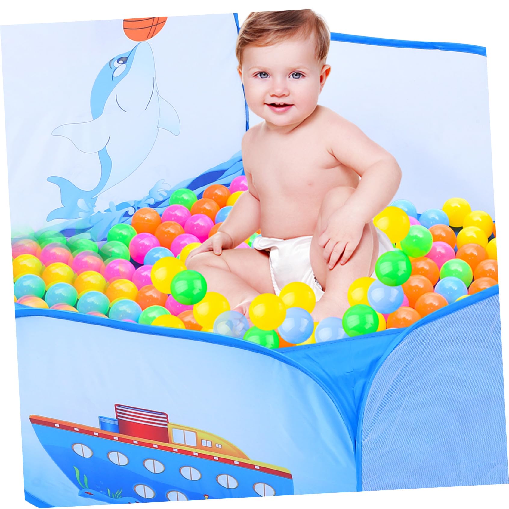 Piscina Palline per Bambini Delfino Pieghevole in Poliestere Blu