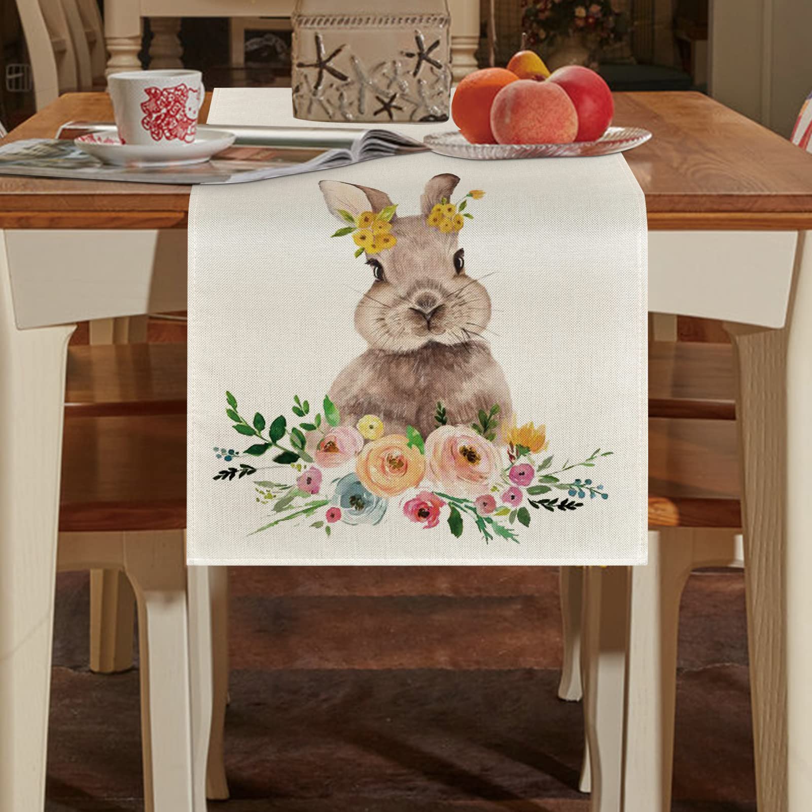 Runner Tavolo Pasquale 33x183 Cm - Tovagliolo Decorativo Coniglietti Foglie Primavera - Foto 2