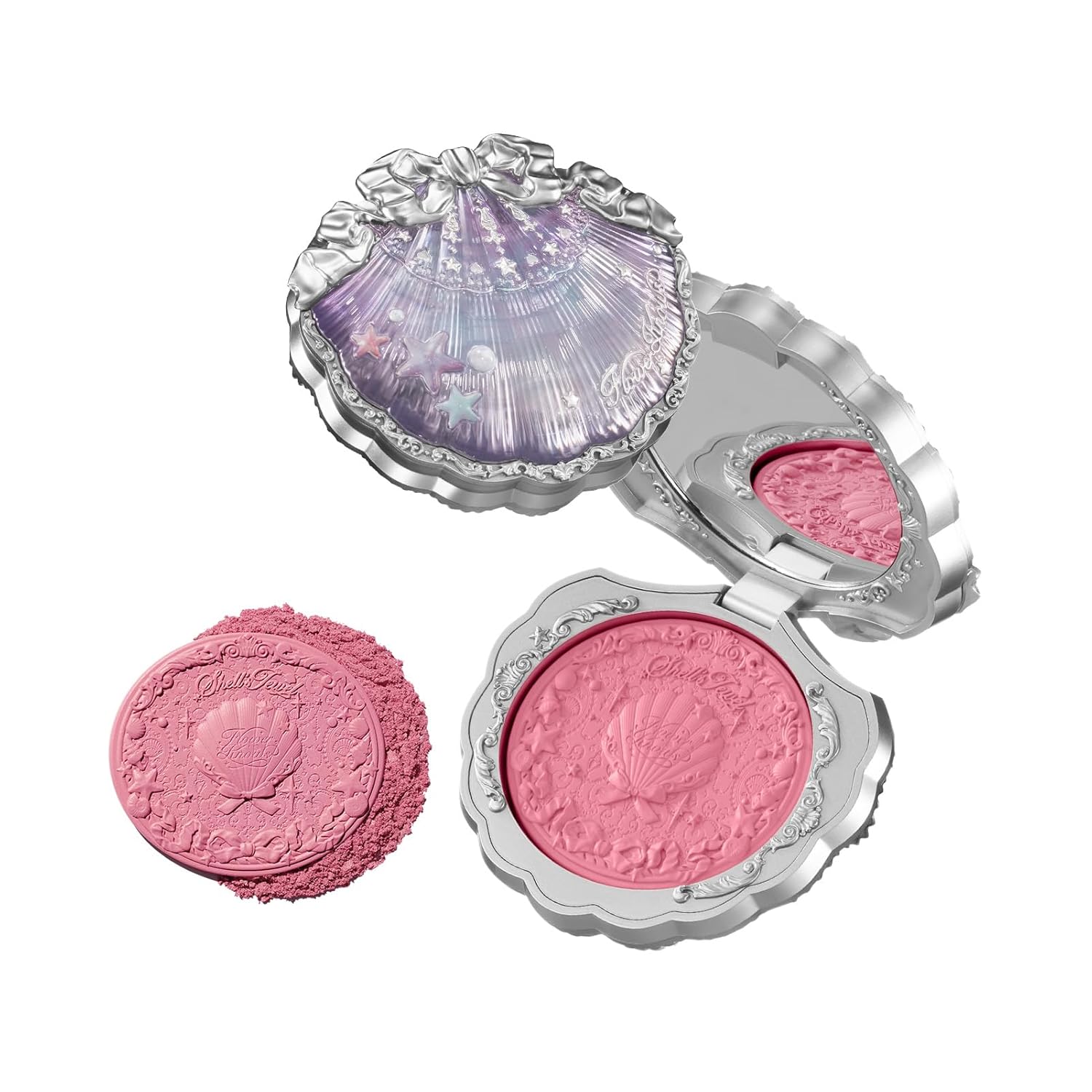 Flower Knows Shell’s Jewel Collection Silk Satin Blush,Shimmery Cool Berry Pink Powder Blush for Cheeks,Buildable & Blendable Face Makeup,Soft Long-Lasting for Women & Girls,0.18 Oz(02 Luna Pearl)