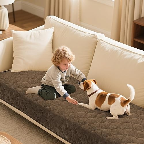 Turquoize Funda de sofá para perros, lavable, antideslizante, para sofá de 3 cojines, acolchada de felpilla, gruesa y suave, apta para mascotas,