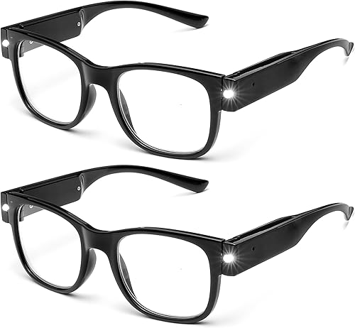 SKYWAY Paquete de 2 lentes de lectura iluminados, recargables, lectores LED brillantes con luces, lentes de visión clara, unisex