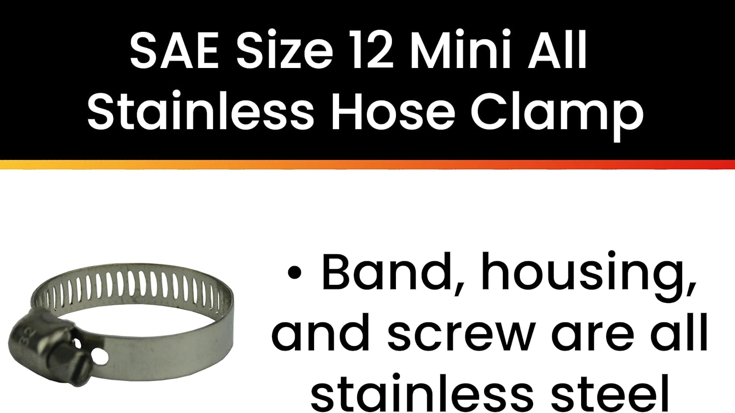 Pro Tie 33884 SAE Size 12 Range 11/16" To 1-1/4" Mini All Stainless Hose Clamp, 50 Pack,