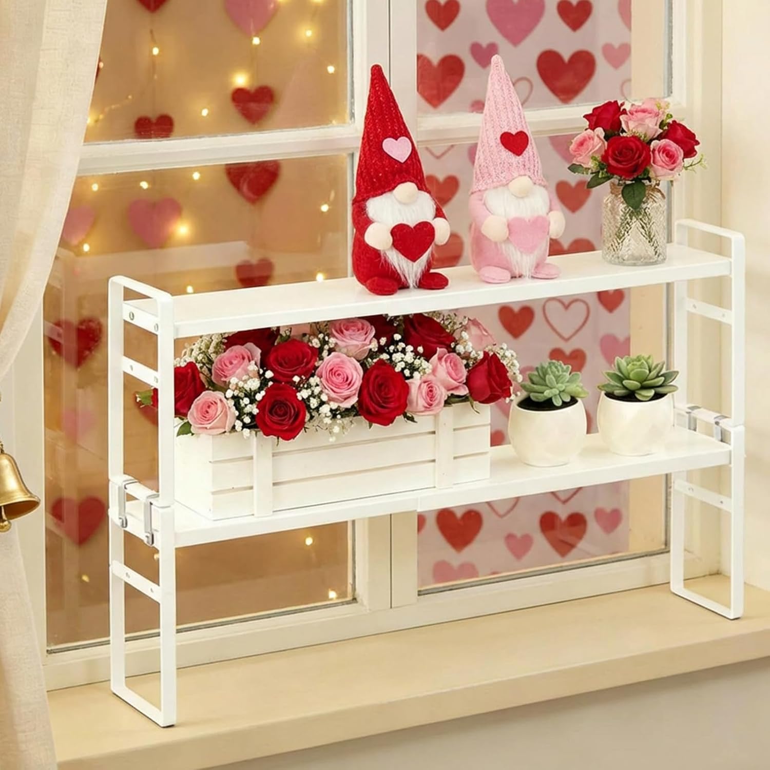 BrightRow 2-Pack Expandable Stackable Window Sill Plant Shelves, Adjustable Metal Organizers for Kitchen Bathroom Sink - White, 13.7-23.6"