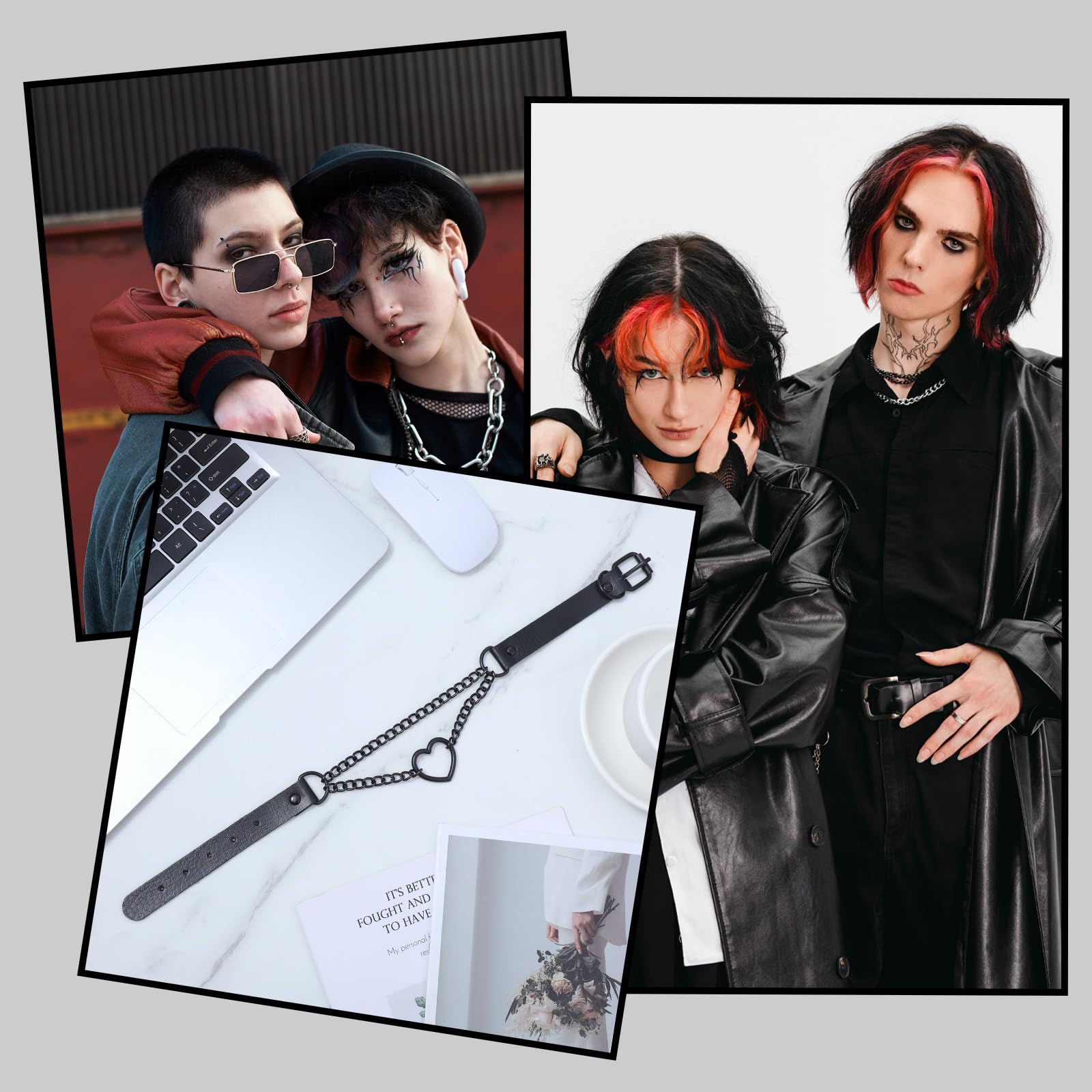 Grevosea Kołnierz typu choker, dla kobiet, regulowany kształt serca, gotycki naszyjnik, czarna skóra, choker, kołnierz lat 80., rave, punk, akcesoria na Halloween, gotyckie stroje, biżuteria, prezent