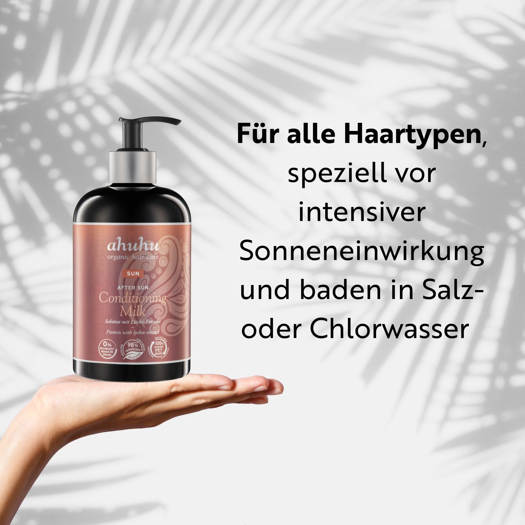 ahuhu Sun After Sun Conditioning Milk (500ml) | Feuchtigkeitsspendende Haarspülung mit Bio-Kokoswasser und Litschi-Extrakt zum Schutz vor Chlor