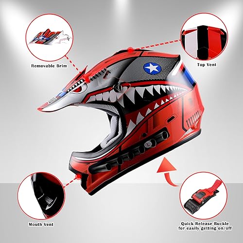 Miniatura 1 de WOW - Casco para niños y jóvenes para motocross, BMX, MX, ATV, motocicleta todoterreno, color negro tormenta