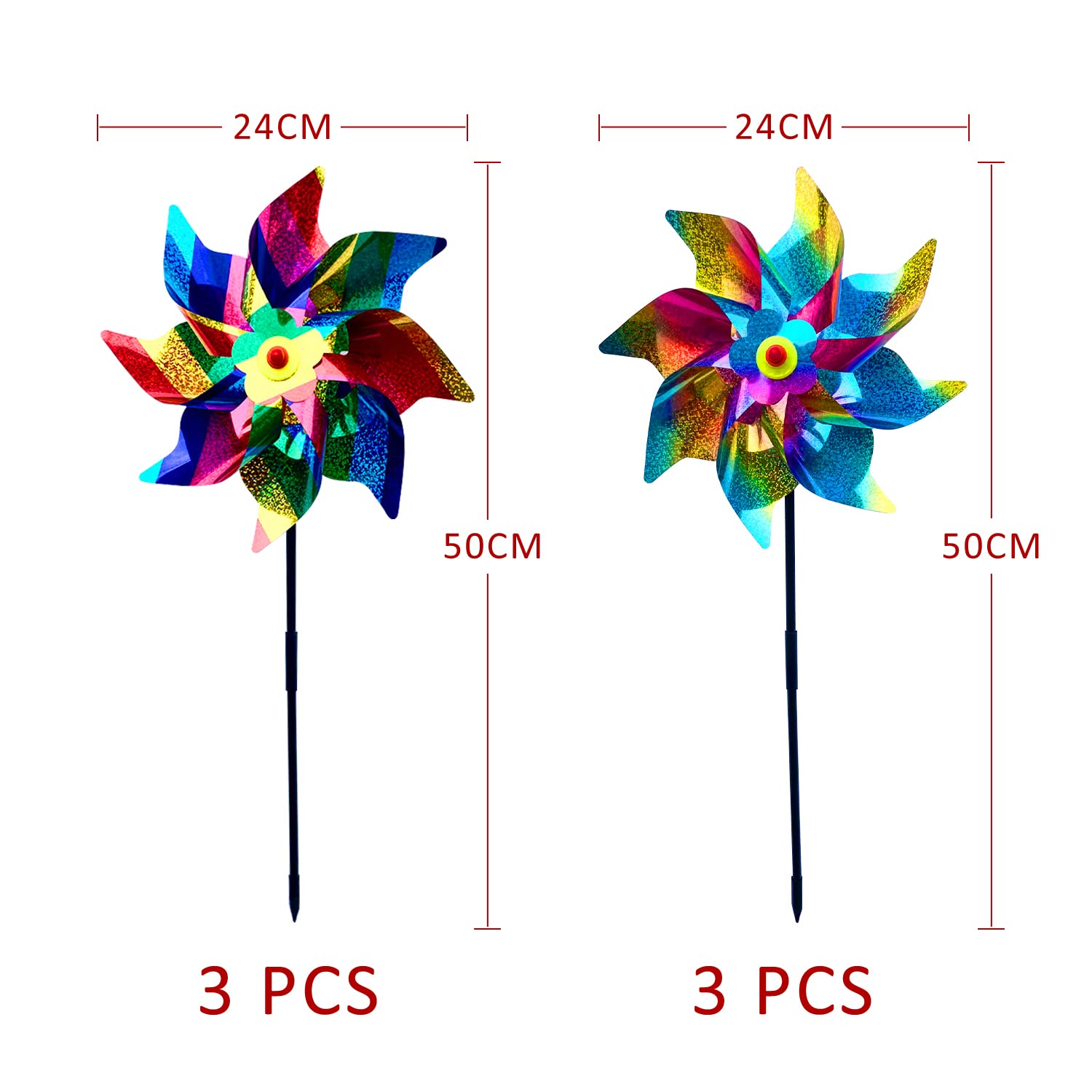 6 mulini a vento colorati anti-uccello, mulini a vento colorati che respingono gli uccelli, mulini a vento riflettenti anti-piccione, possono essere utilizzati in frutteti, fattorie, balconi, ecc.