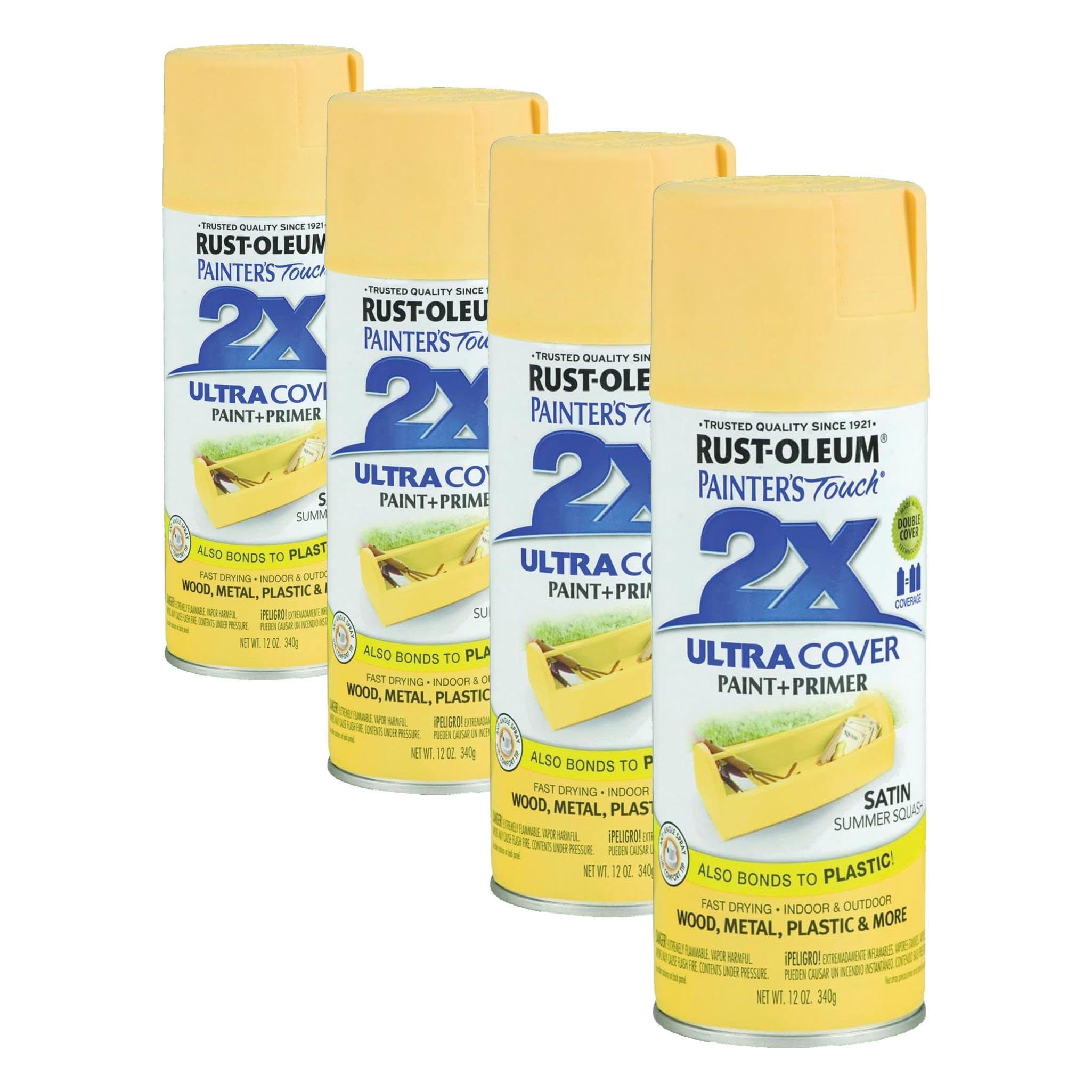 Rust-Oleum 334079 Painter's Touch 2X Ultra Cover Spray Paint, 12 oz, Satin Summer Squash (Pack of 4)