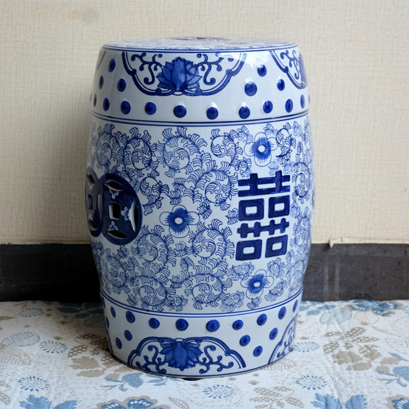 JDPYURV Hand Painted Garden Stools, Ceramic Garden Stool, Decorative Ceramic Garden Stool, Chinoiserie Ceramic Drum Garden Stool, Chinese Drum Stool, Blue White Porcelain Accent(Pattern 13)