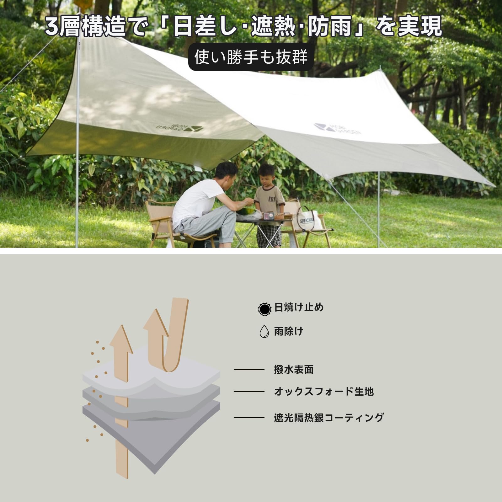 Amazon | MOBI GARDEN ヘキサタープ シルバーコーティング 4.4×4.4×2.1