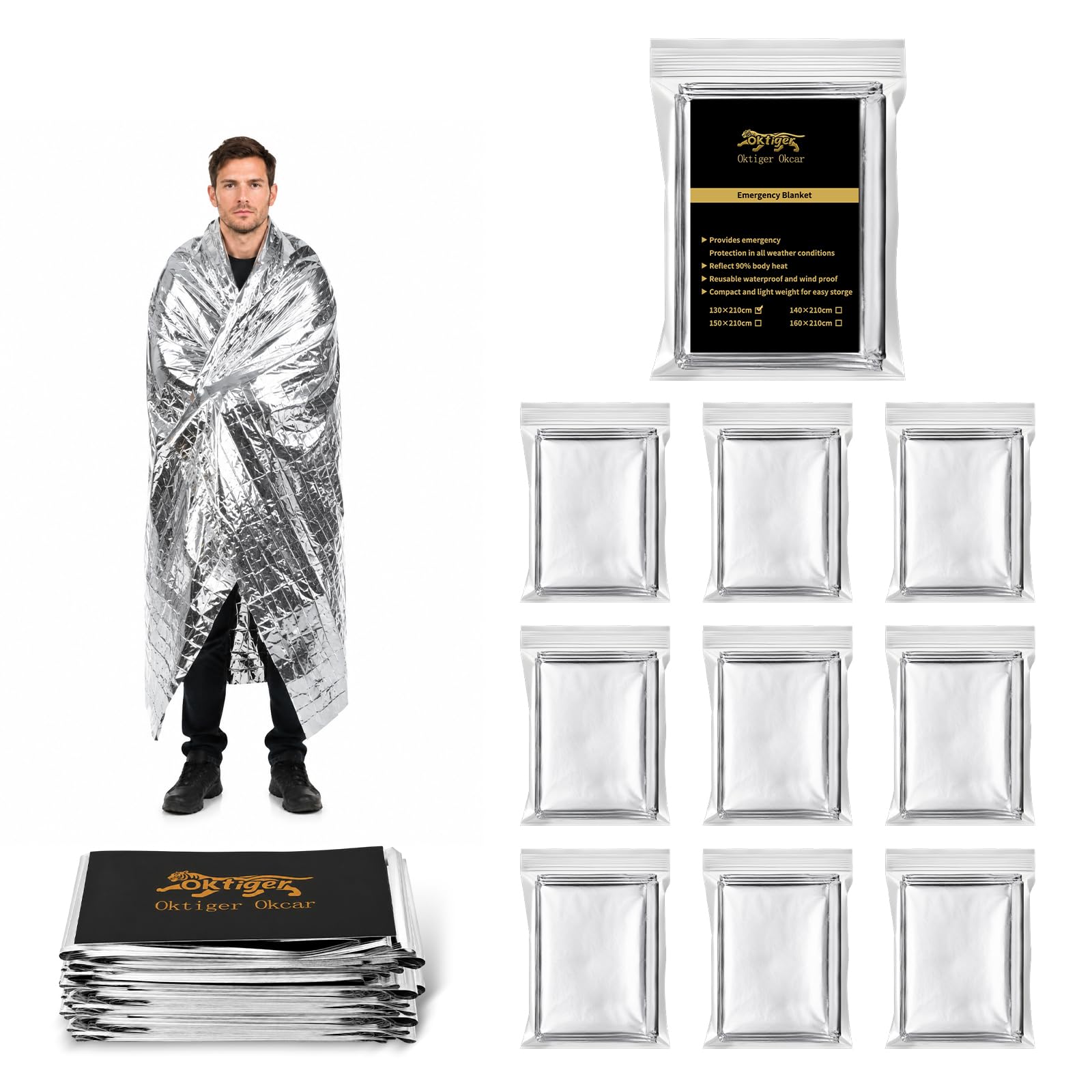 oktiger 4 Pack Emergency Blanket Thermal Mylar Rescue Blanket Waterproof Foil Survival Gear, 83'' L x 52'' W Fits Essential for Vehicle Breakdown, Automotive, Roadside Safety, Survival Or First Aid — Amazon image 8