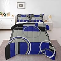 Vista 22 de Moderno juego de ropa de cama de color morado, negro y gris, edredón de círculos geométricos con espirales, edredón acolchado a rayas abstractas a