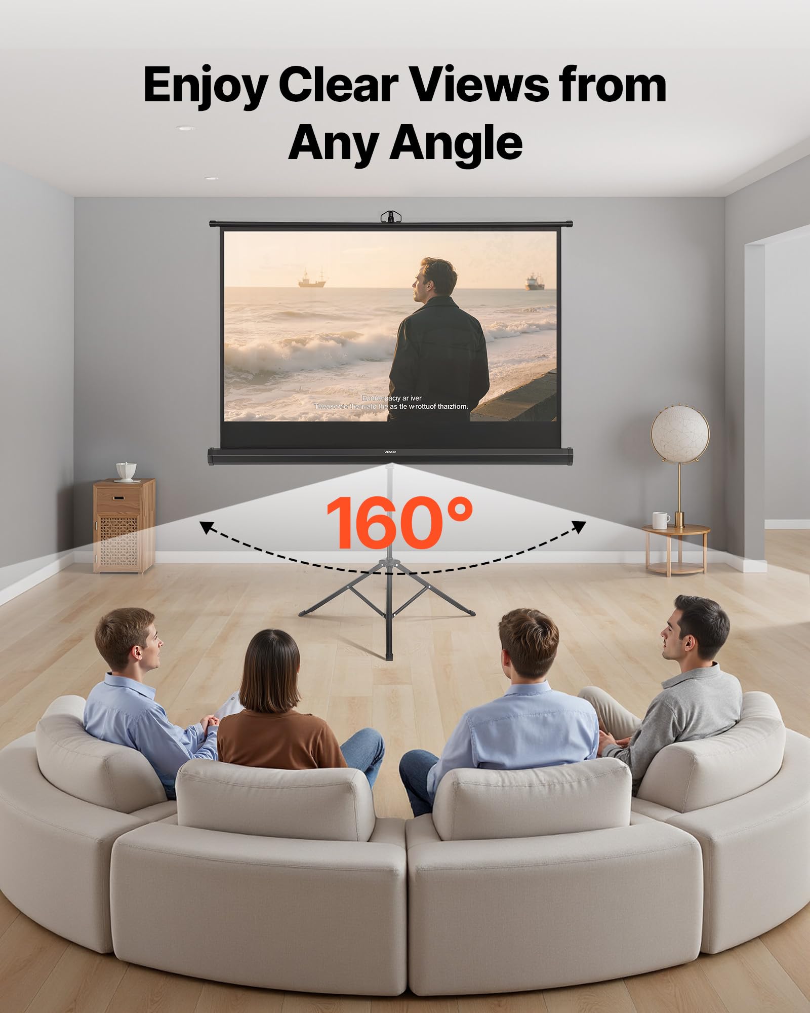 VEVOR Schermo per Proiettore con Supporto, Schermo per Videoproiettore per Interni ed Esterni, 16:9 4K HD Antirughe, Portatile, con Treppiede e Borsa per Trasporto, per Film, Presentazioni in Ufficio