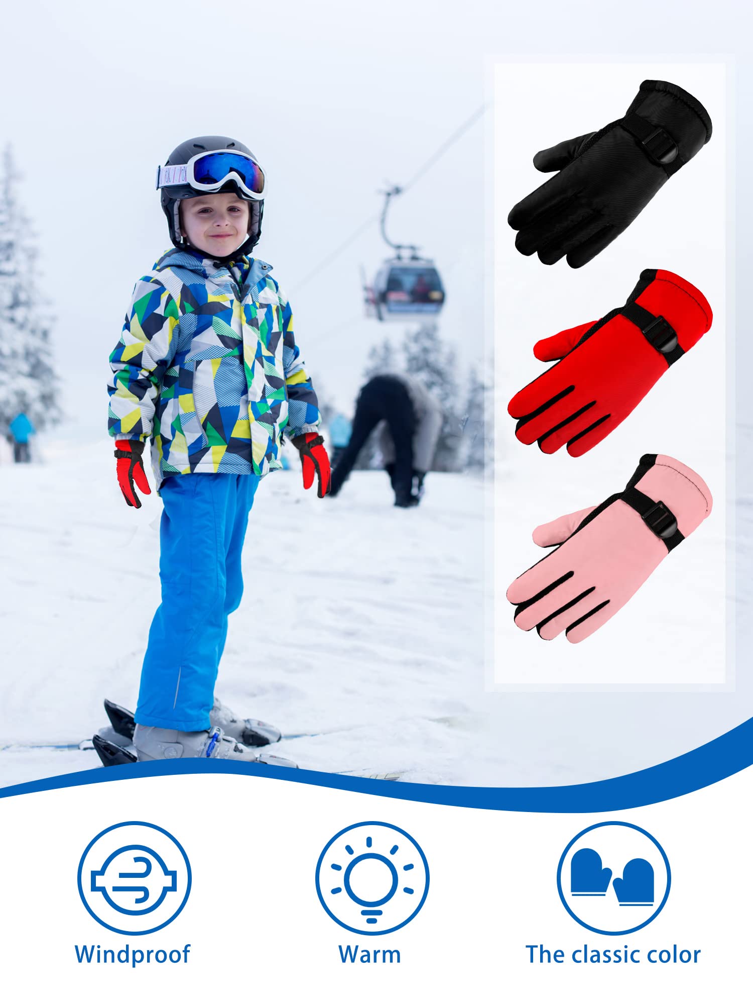 12 Paia Guanti da Sci da Neve Guanti Invernali Impermeabili Caldi per Bambini Sfuso (Multicolore, 4-7 Anni)