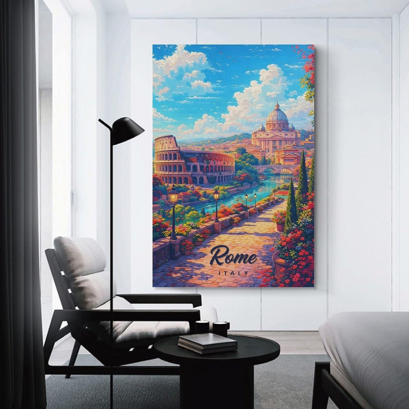 Junmoney Vibrant Rome Cityscape with Colosseum And St. Peters Basilica Room Decor Wall Art 20x30inch(50x75cm), for Bedroom, Guest Room Or Reading Nook, An Easy Wall Refresh for Bedrooms