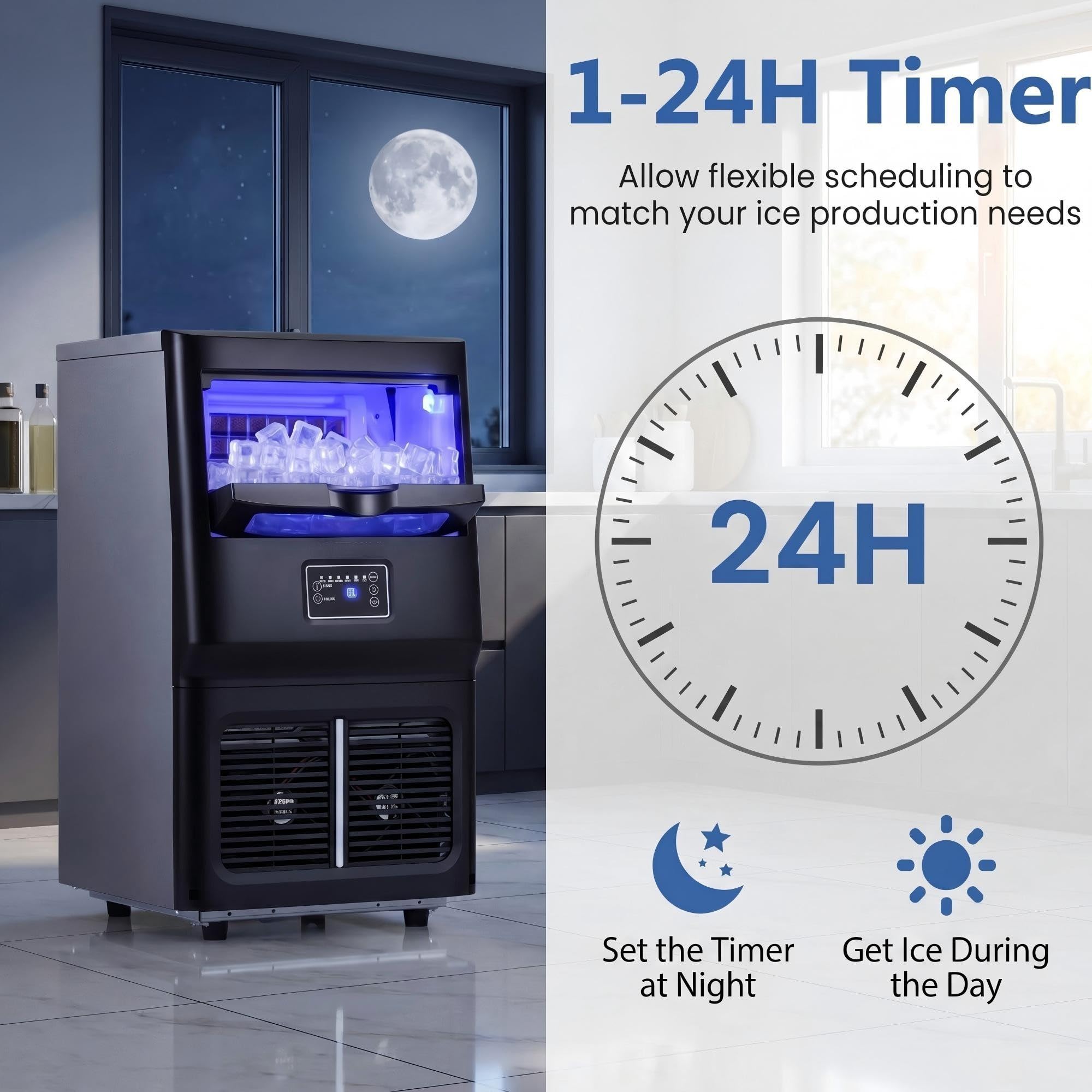 GIANTEX Macchina per Ghiaccio Professionale, Macchina Ghiaccio a Alta Efficienza, 25-30 kg in 24H, con Display Digitale, Timer e Autopulizia, Cubetti di Ghiaccio Trasparenti, per Uso Casa, Ufficio