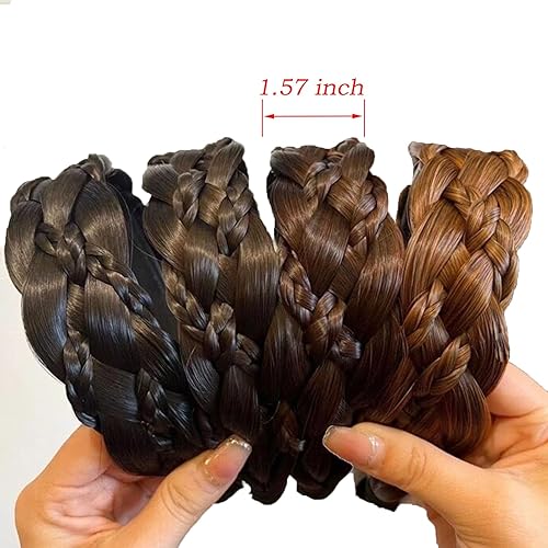 Miniatura 7 de Denlydom Diadema de 5 hebras de cabello sintético trenzado, trenzada, con dientes, accesorio de belleza, diademas trenzadas elásticas para mujeres