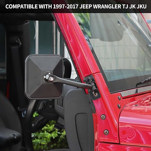 Miniatura 7 de Hoolcar Espejos de puerta con bisagra de puerta, espejo cuadrado de liberación rápida compatible con Jeep Wrangler TJ JK JKU 1997-2017, accesorios