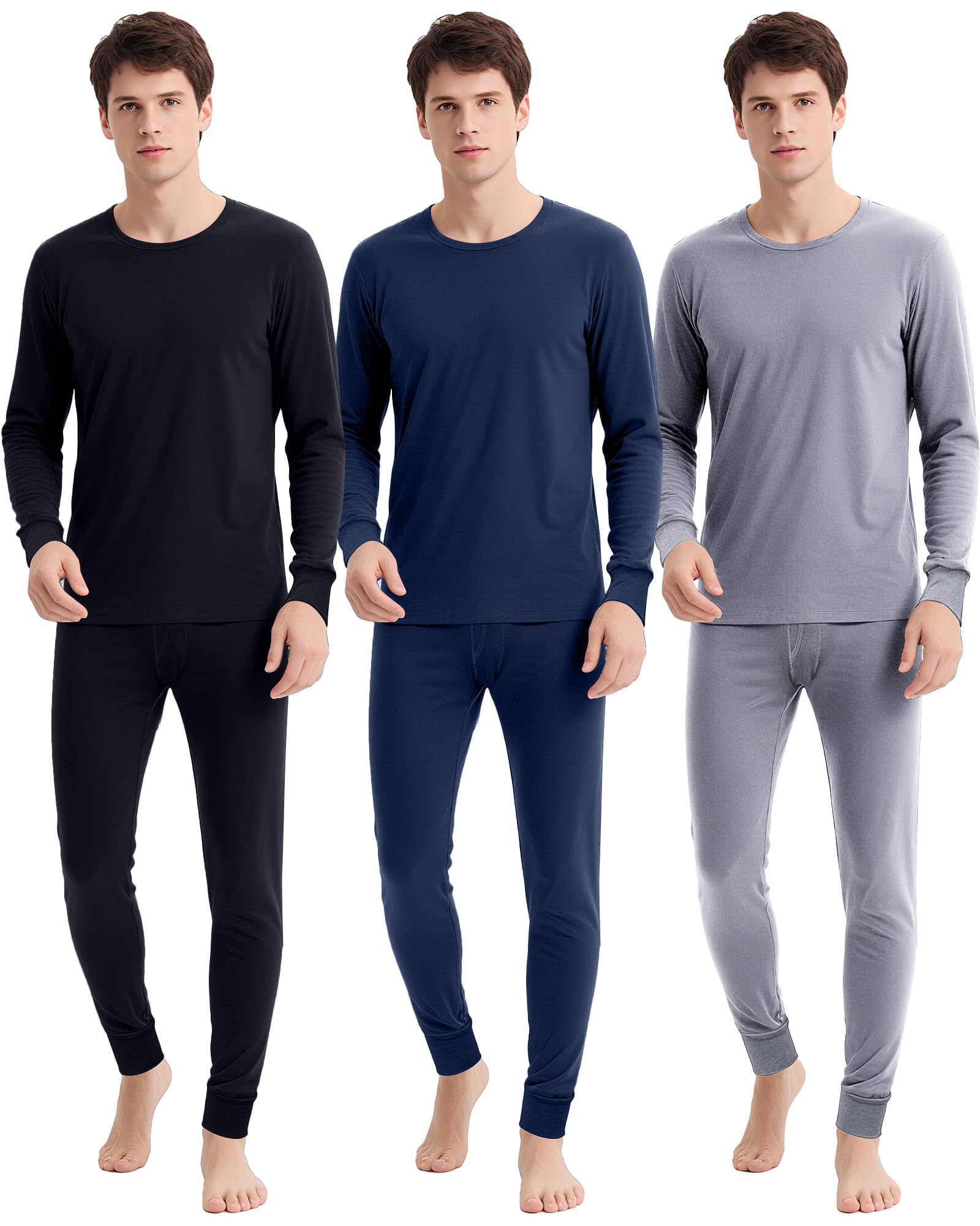 Taiyin 3 juegos de ropa interior térmica para hombre, algodón térmico, parte superior e inferior, capa base para el frío invierno