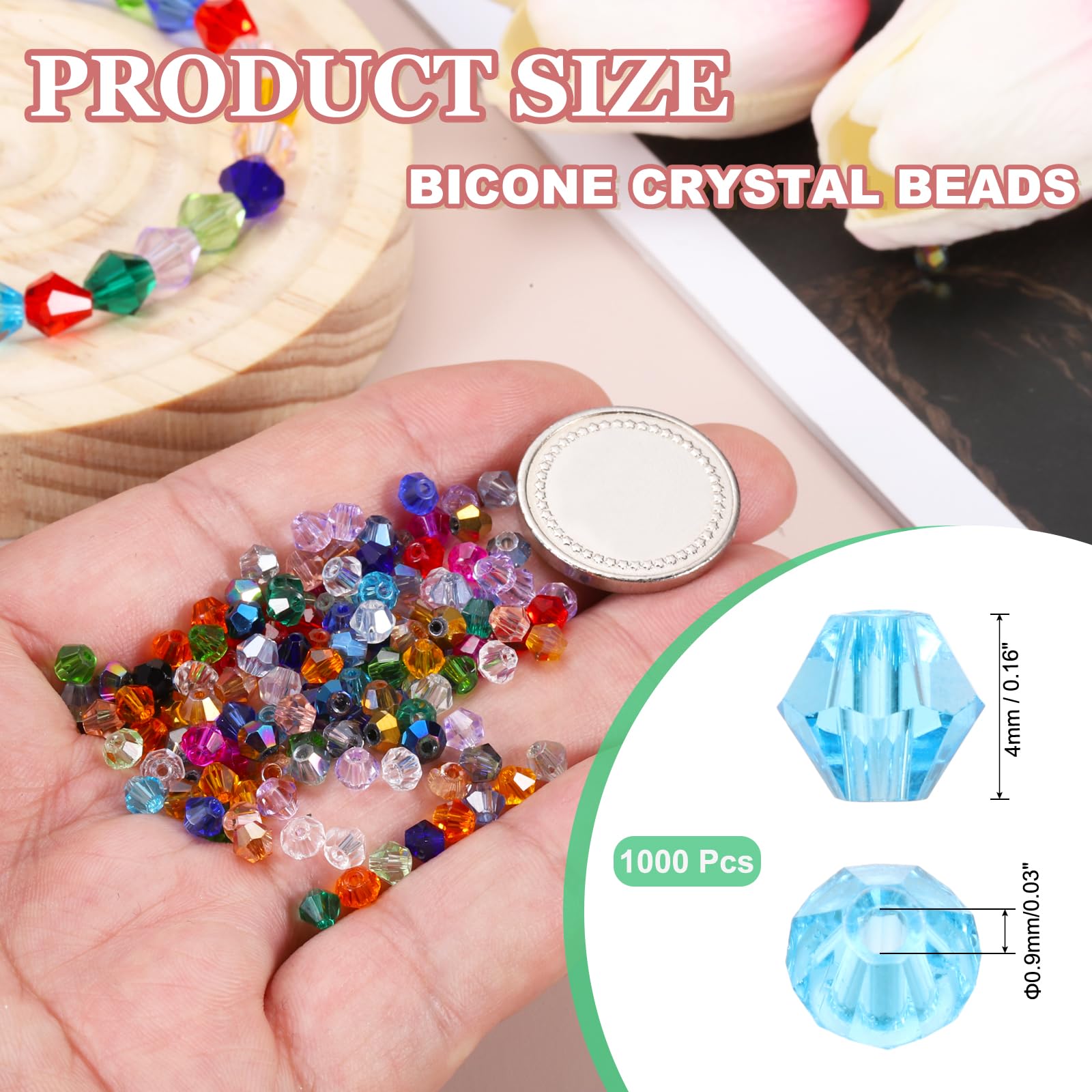 PATIKIL 1000pcs 4mm Bicone Glass Crystal Beads - Image 2