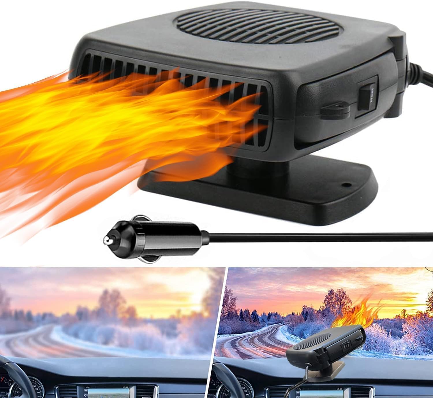 Chauffage De Voiture Portable 12V - Dégivreur Rapide 90° à 360°, Ventilation, Prise Allume-cigare