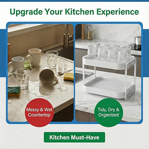 Miniatura 9 de Zosenley Escurridor de tazas de 2 niveles con escurridor extraíble, organizador de tazas de hierro a prueba de óxido, soporte de secado de botellas