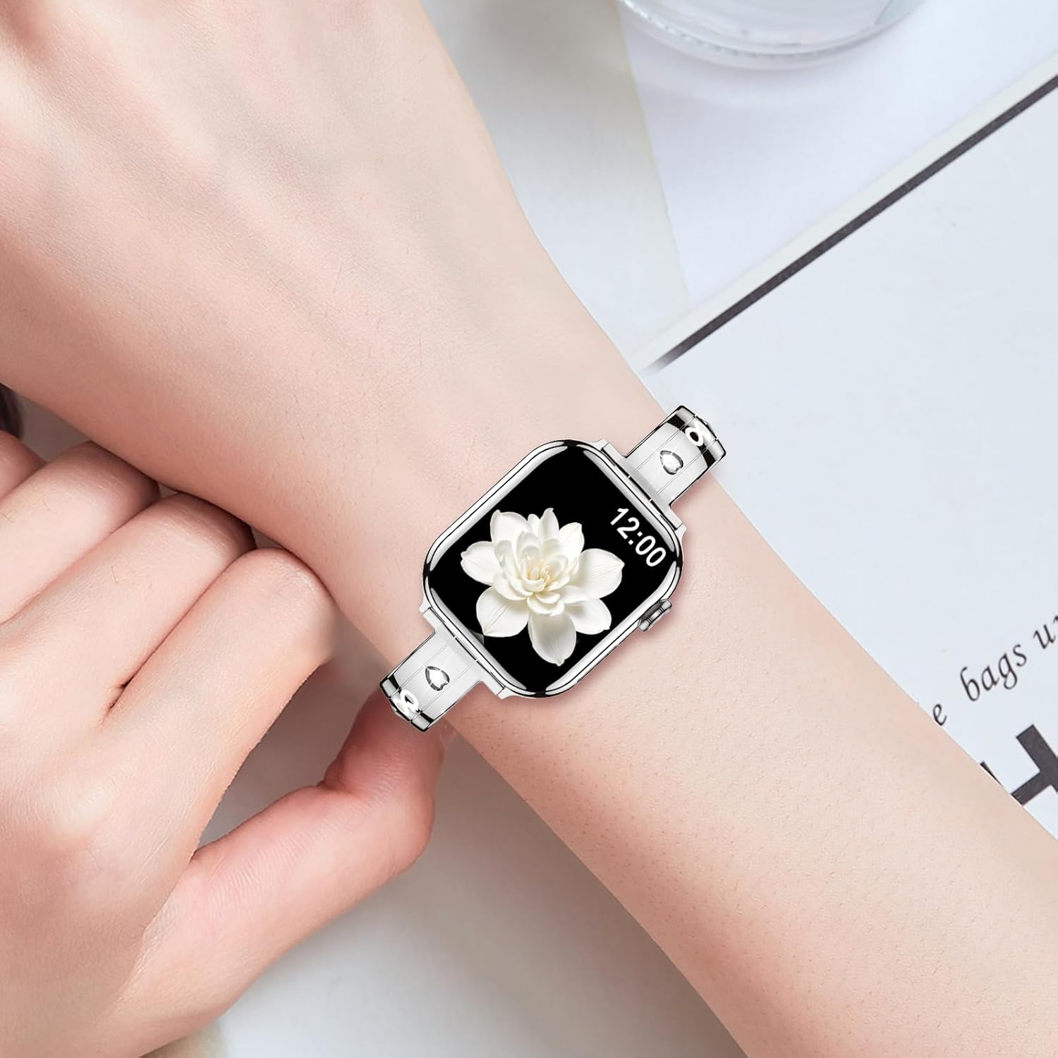 Thin Stainless Steel Bands Compatible with Apple Watch 38mm 40mm 41mm 42mm (Series 11/10) for Women, Diamond Bracelet Dressy Metal Strap for iWatch Series 9 8 7 6 5 4 3 2 1 SE3/2/1,Silver - Image 7