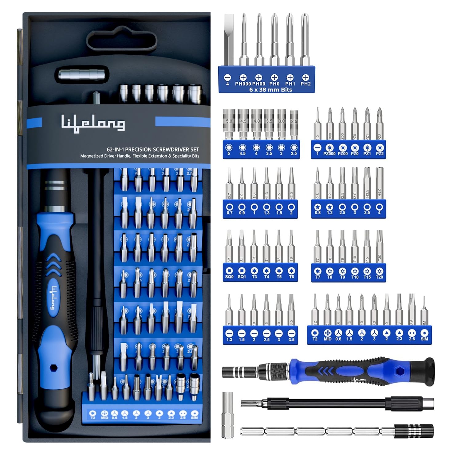 Lifelong 62 in 1 Magnetic Precision Screwdriver Set, Tool Kit for